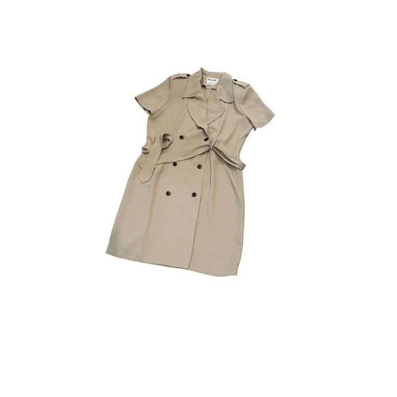 Maggy London Tan Double Breasted Belted Short Sleeve Sheath Blazer Dress Size 14 - Picture 10 of 12